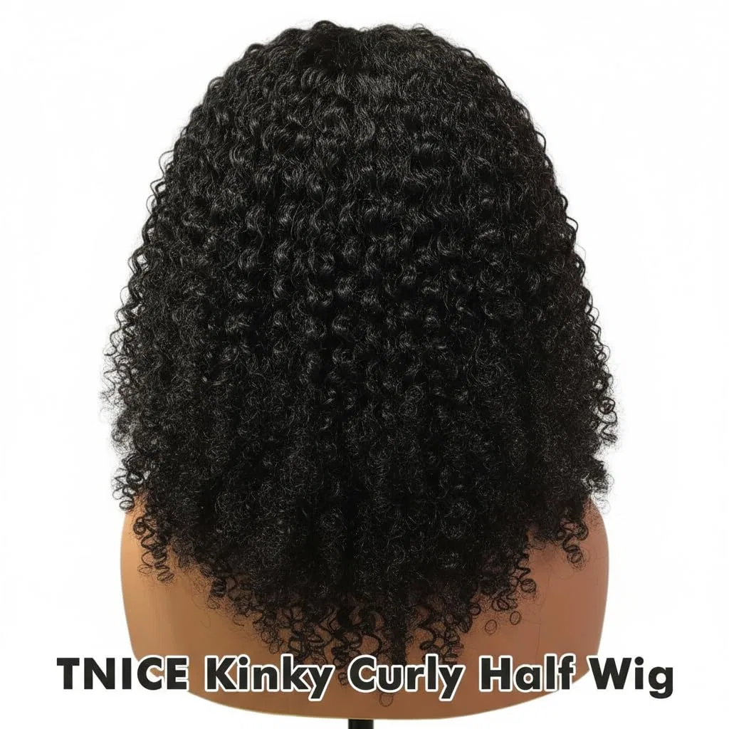 Женский полупарик Kinky Curly Human Hair, 200 плотность, 3-в-1, 30.5 см Tnice, 1B Half Wig Human Hair — фото 4