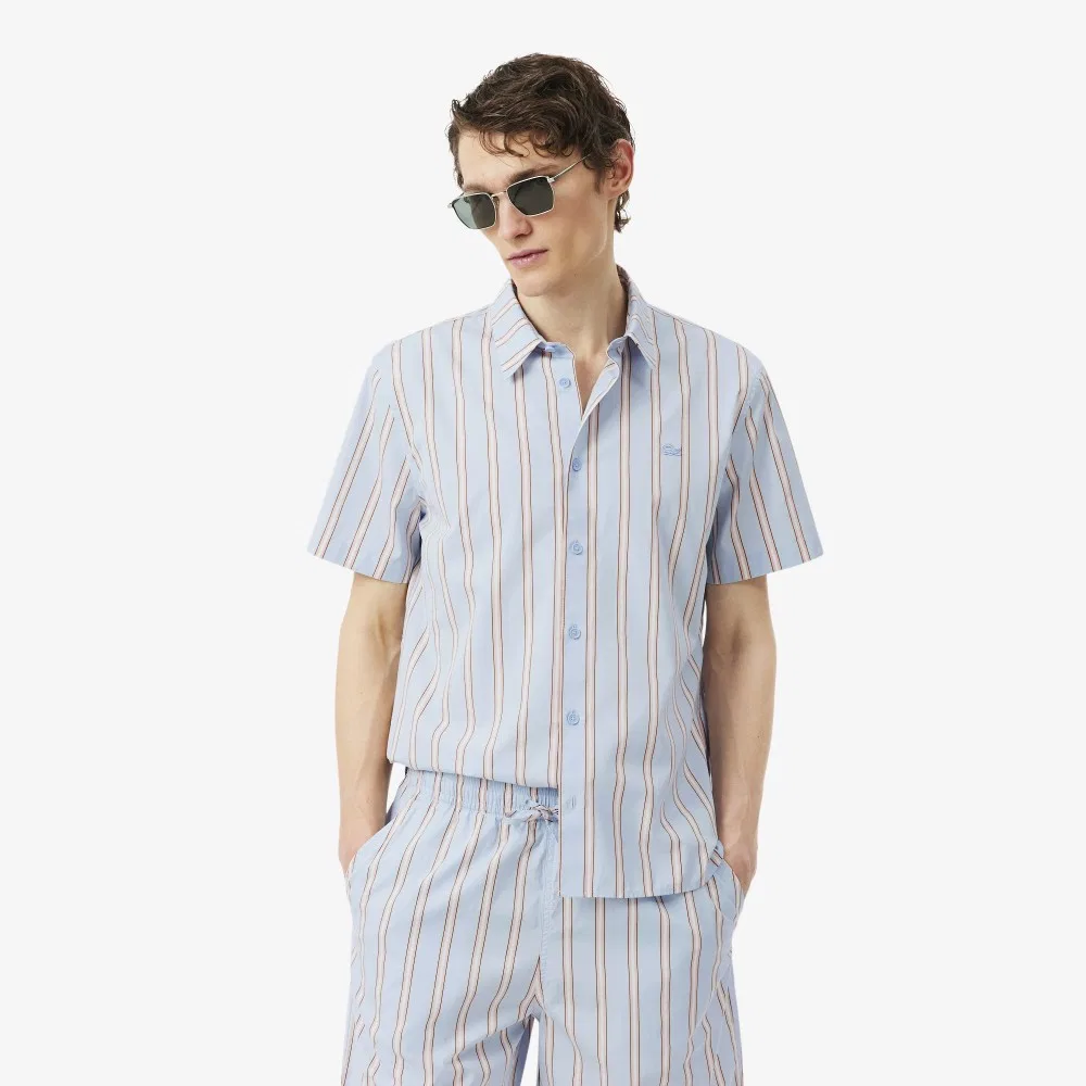 Мужская летняя рубашка в полоску синяя от Lacoste