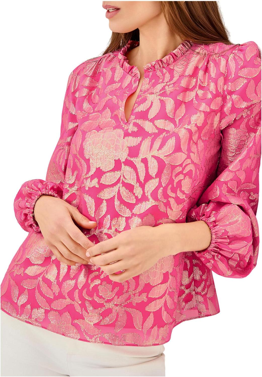 

Женский шелковый топ Giana с длинными рукавами Lilly Pulitzer, Sun Shell Pink Floral Bloom