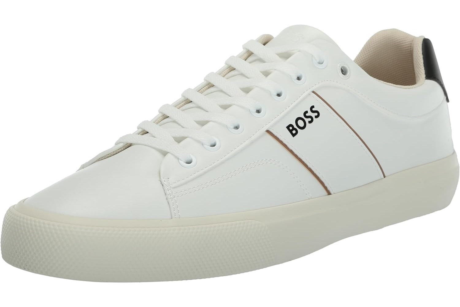 

Мужские низкие кожаные низкие кеды с логотипом Hugo Boss Aiden, черный перец/белая соль, цвет Open White