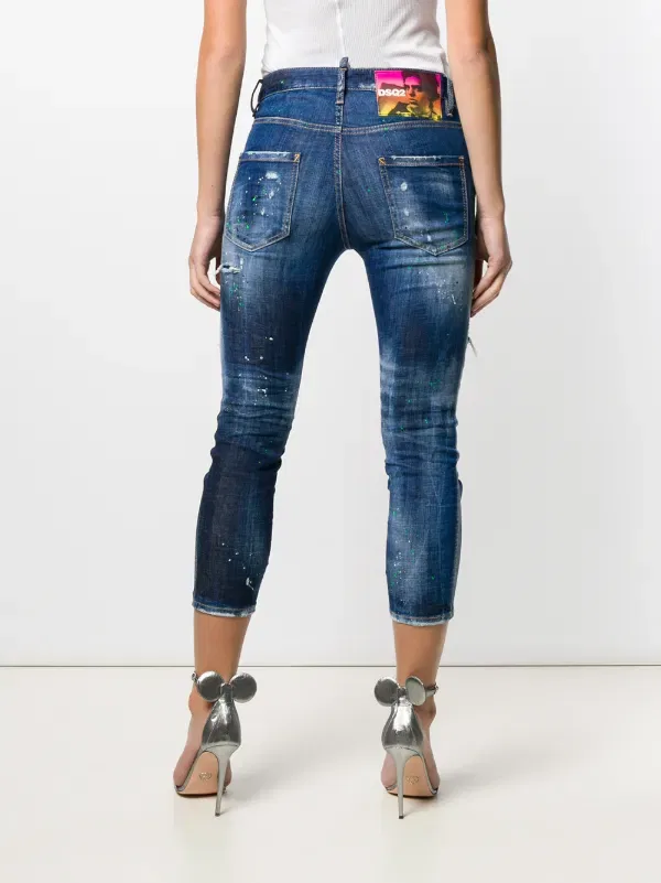 Рваные узкие укороченные джинсы Dsquared2, синий — фото 4