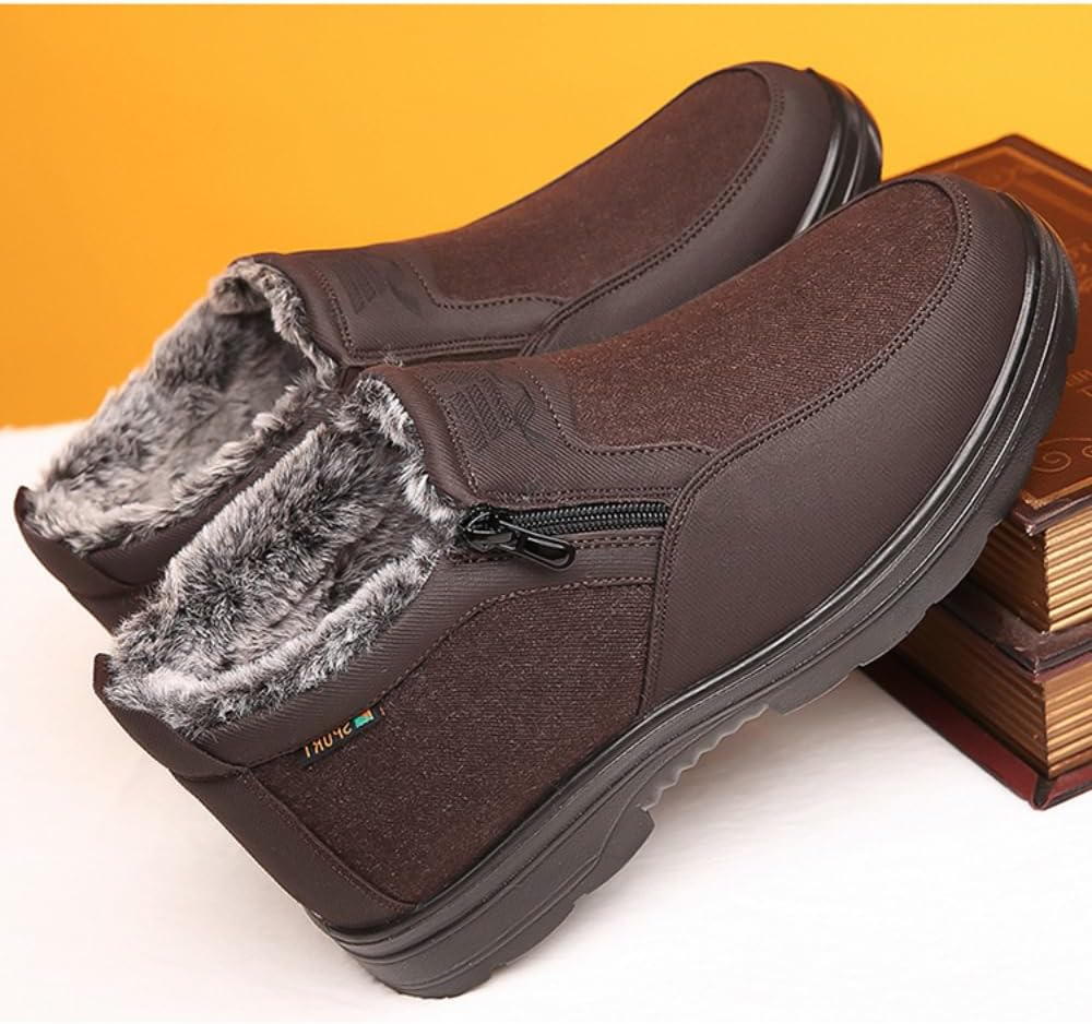 Мужские ортопедические теплые зимние сапоги, термоботинки с противоскользящей подошвой, утолщенные ботинки на флисовой подкладке с боковой молнией Ghtrhsb, Coffee 7.5 — фото 3