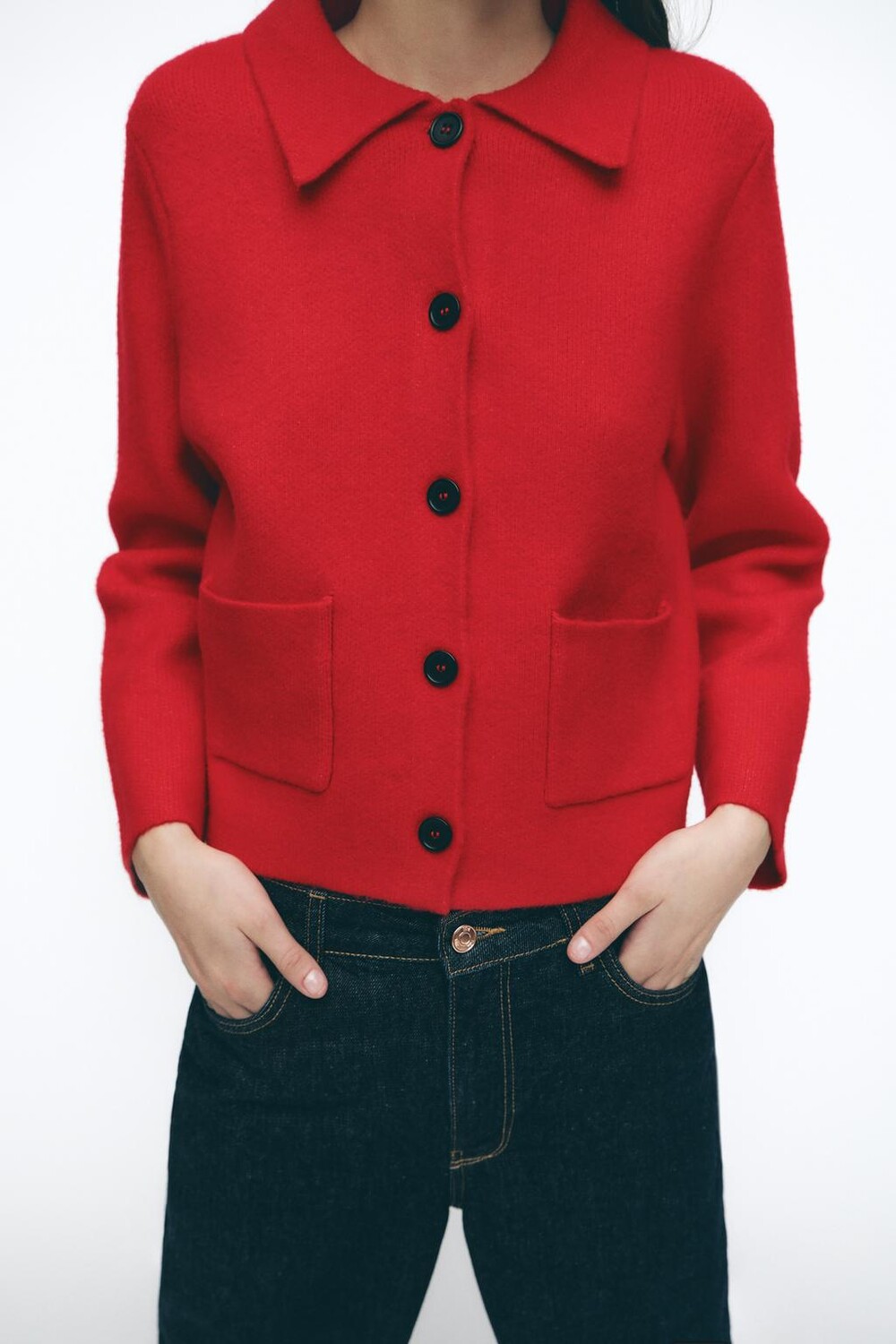 

Кардиган однотяжной вязки ZARA, красный