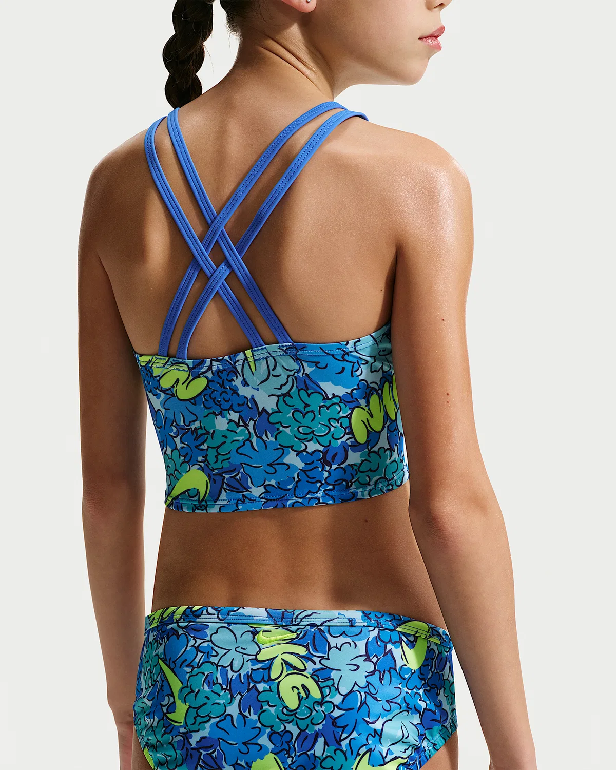 Детский (девочки) раздельный купальник Nike Swim Spiderback Midkini, Blue Crystal — фото 3