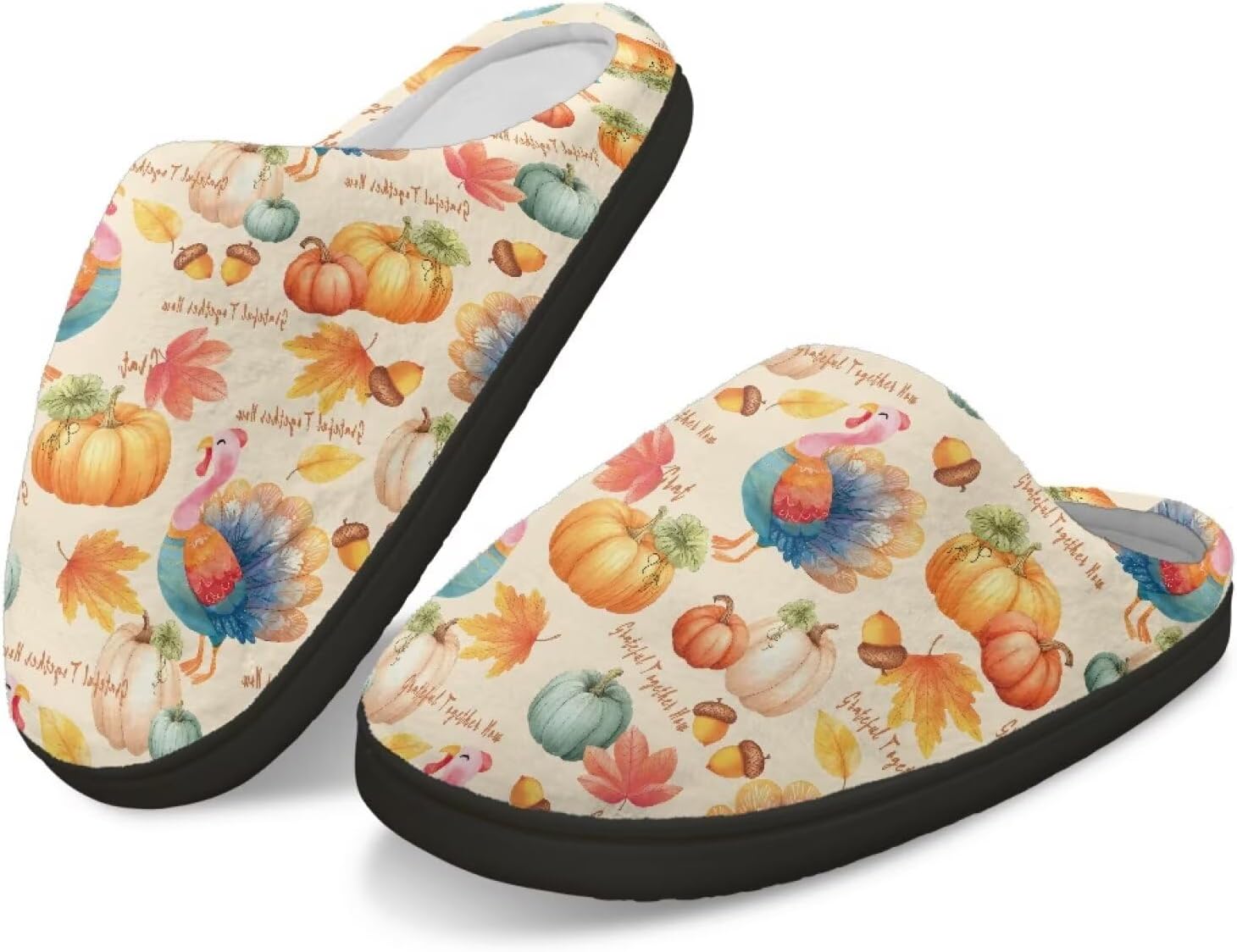 

Тапочки с памятью формы GIFTPUZZ для женщин и мужчин, осенние домашние тапочки, надеваются без застежек, можно стирать в машине, размер 4-12, Turkey Pumpkins