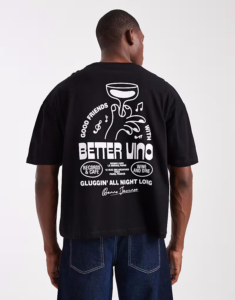 

Футболка свободного кроя свободного кроя с принтом вина черного цвета Asos Design, Черный, Футболка свободного кроя свободного кроя с принтом вина черного цвета Asos Design