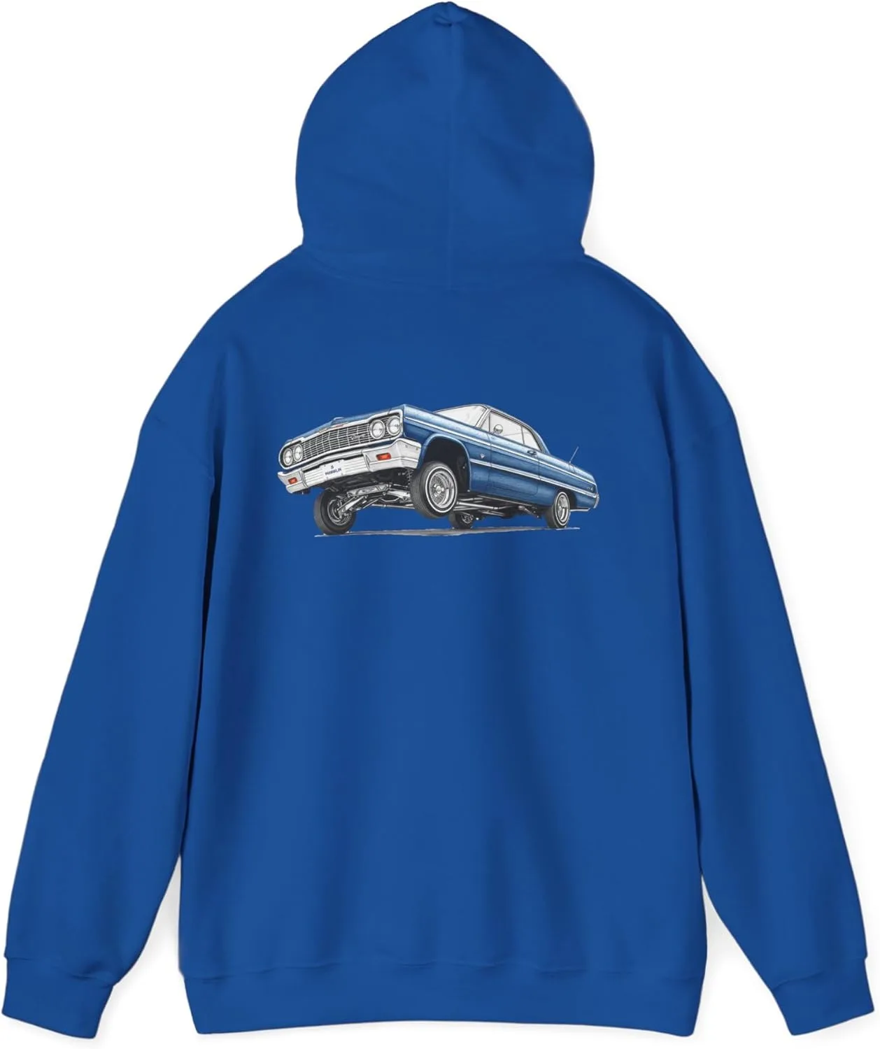 Худи с рисунком тушью в стиле олдскульного хип-хопа и чоло-арта для Chevrolet Impala 1964 года - худи для чикано-автоклуба GENERIC, Royal — фото 2