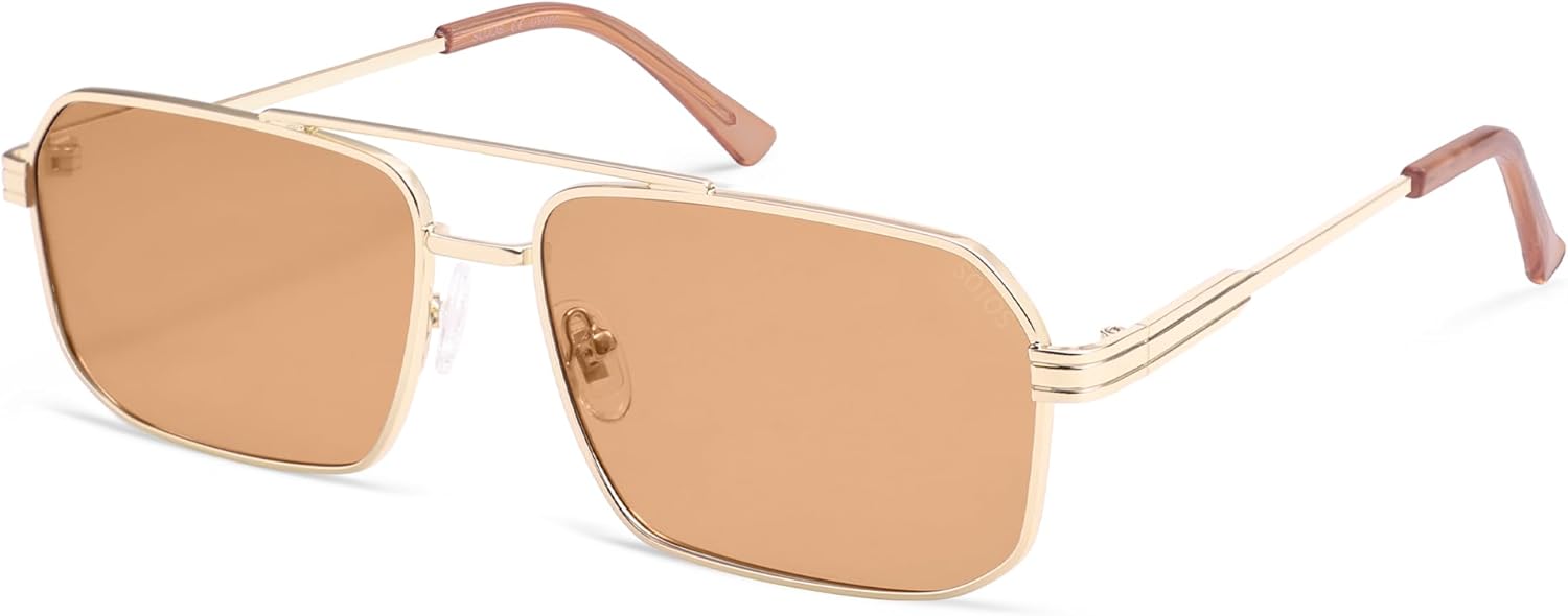 

Солнцезащитные очки SOJOS Retro Polarized Square для женщин и мужчин, винтажные, с большой двойной перемычкой, защитой от УФ-излучения, металлическими линзами, модель SJ1246, Gold/Orange