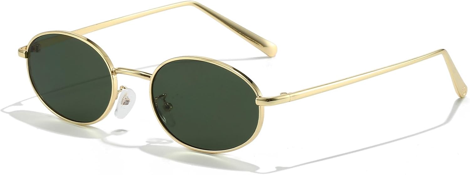 

Ретро овальные солнцезащитные очки для женщин и мужчин в стиле 90-х, модные маленькие круглые солнцезащитные очки золотистого цвета, узкая металлическая оправа SUNBSR, Gold/G15