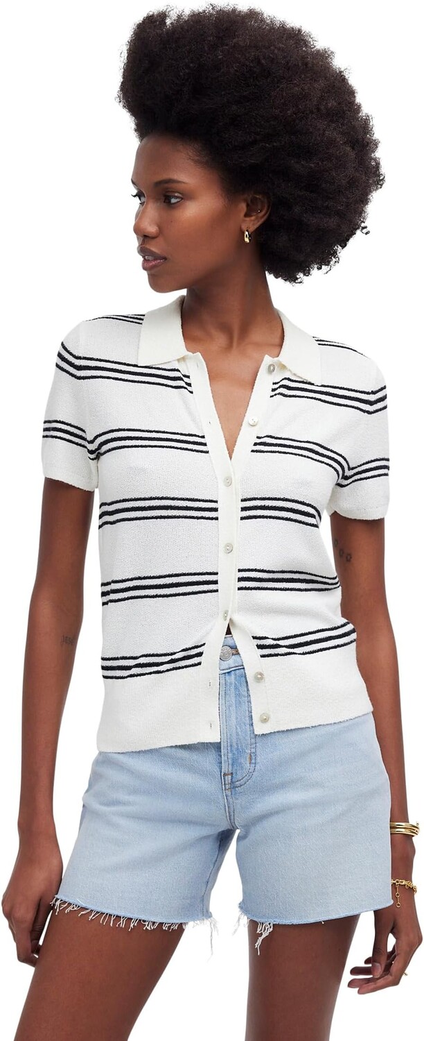 

Футболка Madewell Polo Sweater Tee in Stripe, цвет Bright Ivory