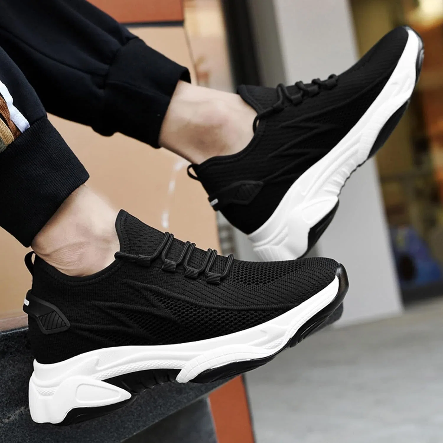 Generisch Laufschuhe Herren Sportschuhe Turnschuhe Joggingschuhe Кроссовки Herren Winter atmungsaktive Outdoor Wanderschuhe Высокие кроссовки Schuhe Wanderschuhe, Schwarz — фото 3