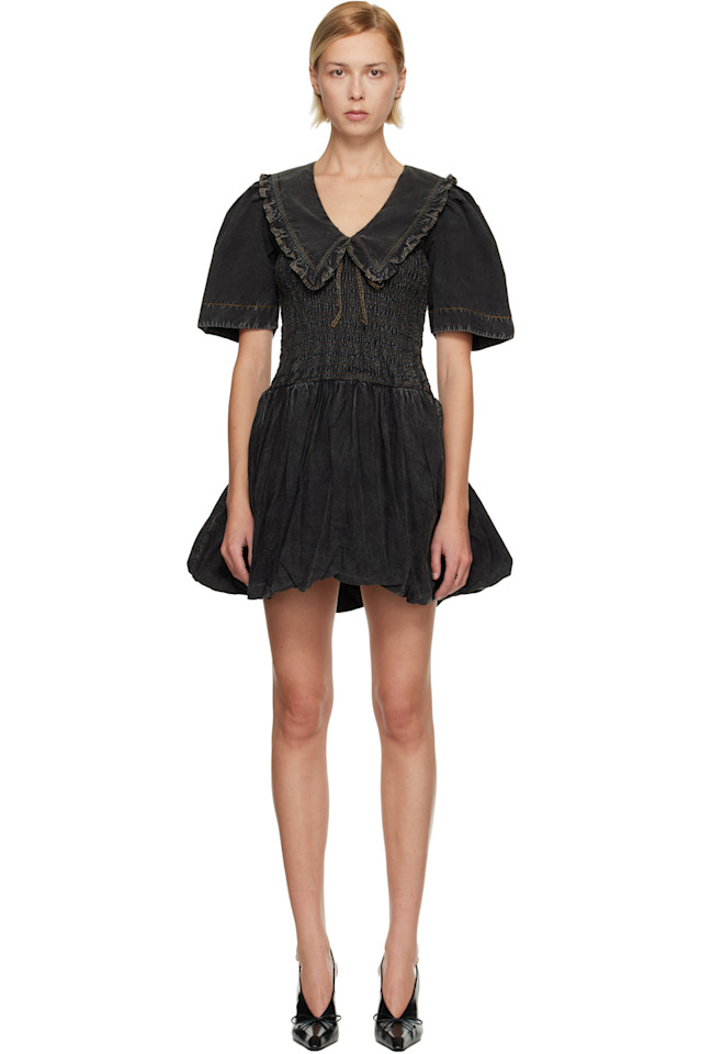 

Мини-Платье из выстиранной ткани Ganni, черный