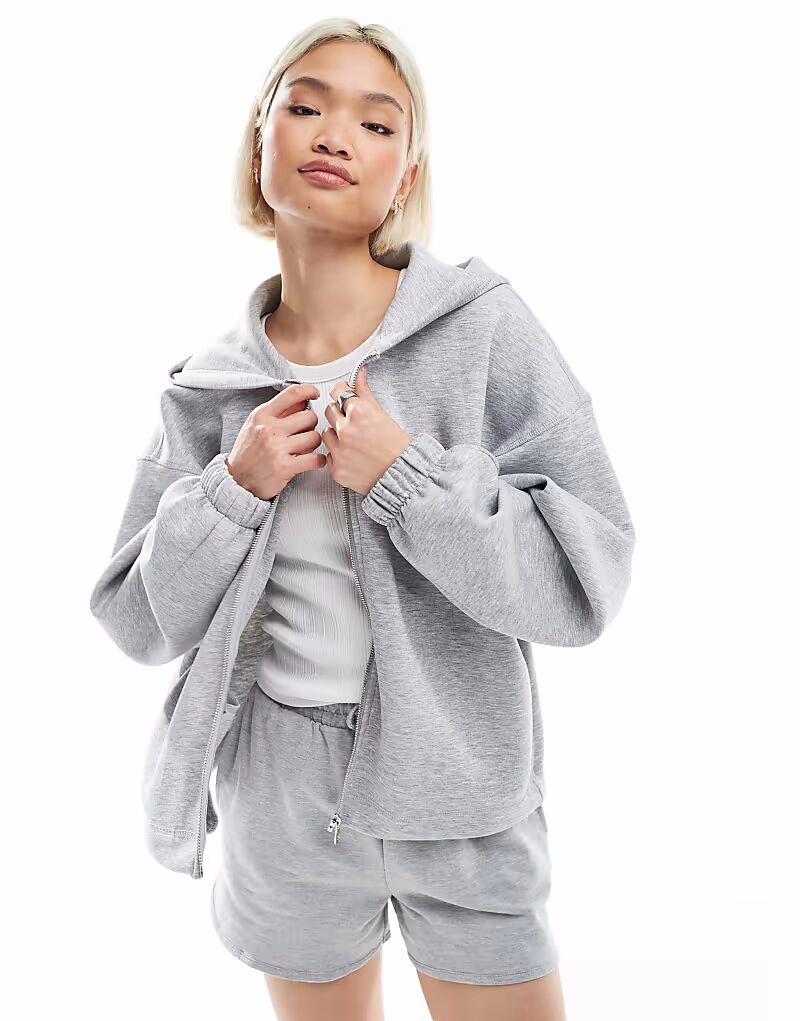 

Толстовка Bershka oversize на молнии серого меланжевого цвета