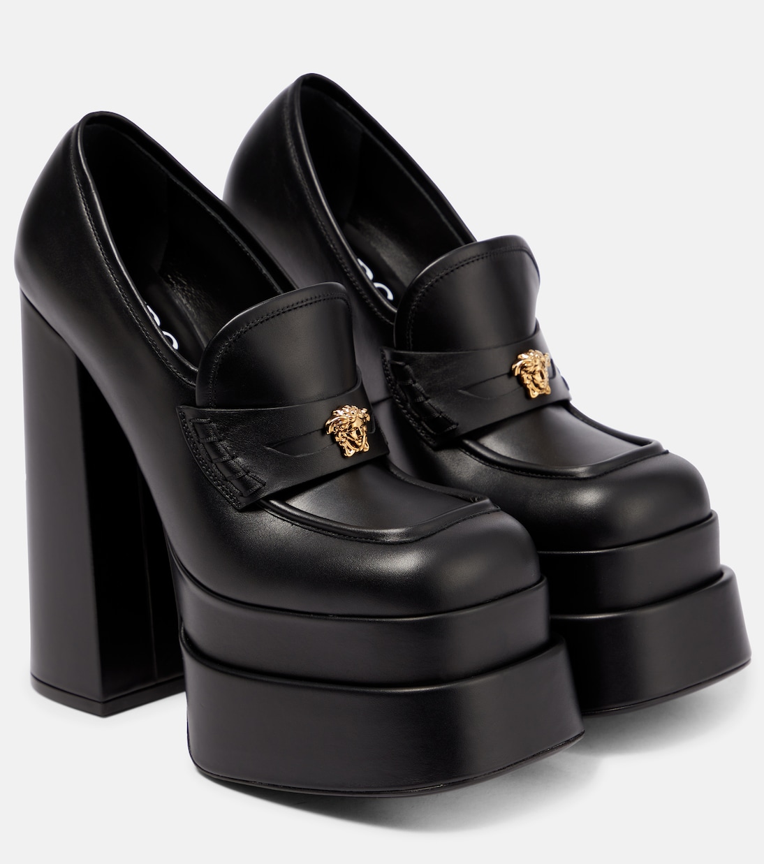 Кожаные туфли-лоферы Aevitas на платформе Versace, Black-Gold