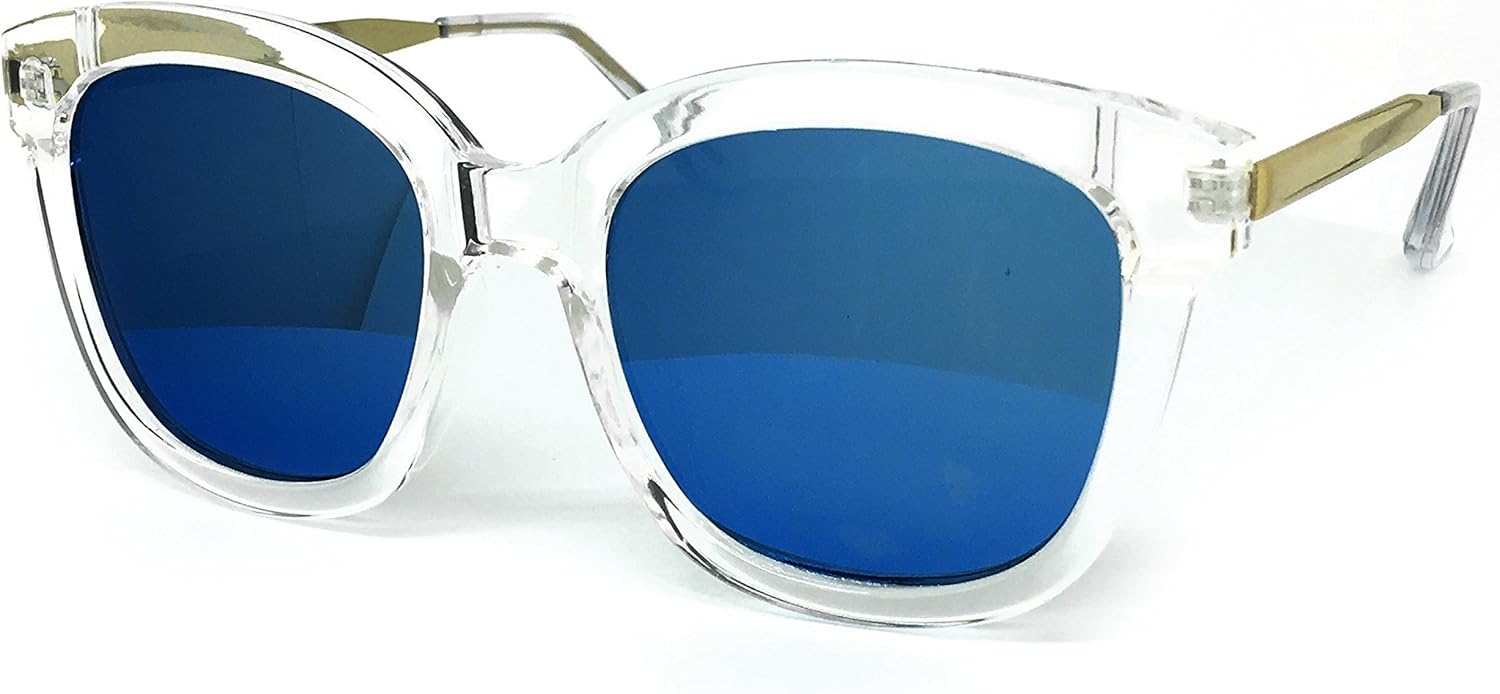 

6714 Премиальные солнцезащитные очки большого размера для женщин и мужчин, с зеркальными линзами, в стиле ретро, ​​модные, стильные, Candy Revo (металлические дужки, прозрачные/синие) O2 eyewear, Clear,blue