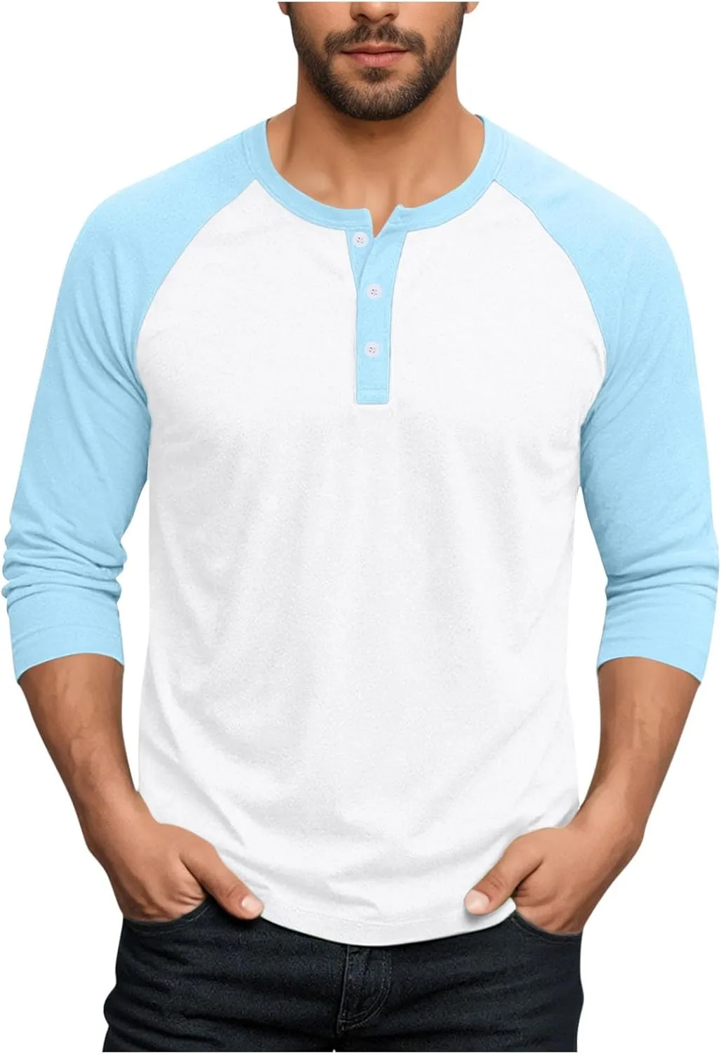 

Мужская летняя футболка Henley с рукавом реглан 3/4