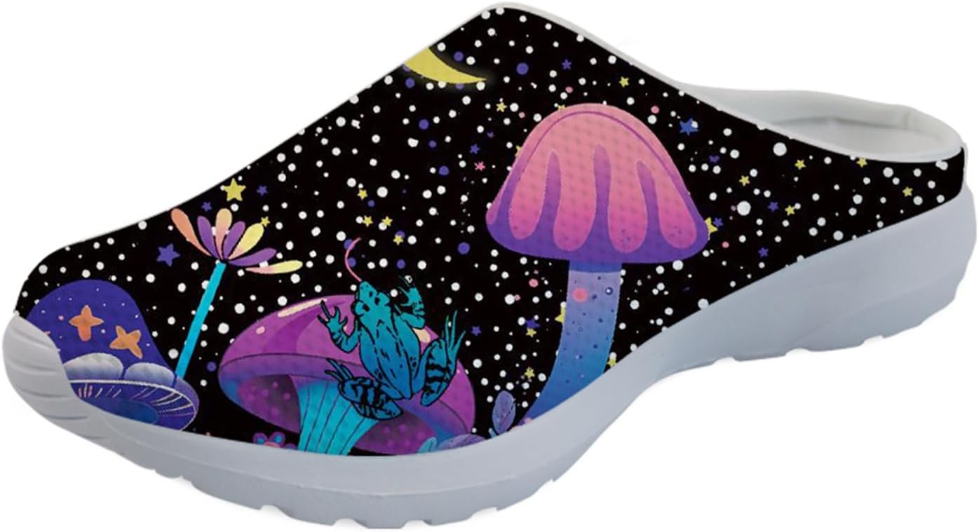 

Forchrinse Hawaiian Palm Tree Watercolor Sky Beach Женские слипоны-мюли Мужские прогулочные кроссовки Садовые сабо Домашние туфли Легкие, фиолетовый