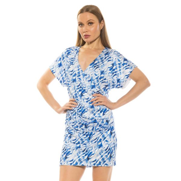 

Женское мини-платье с драпировкой и V-образным вырезом Alexia Admor, синий