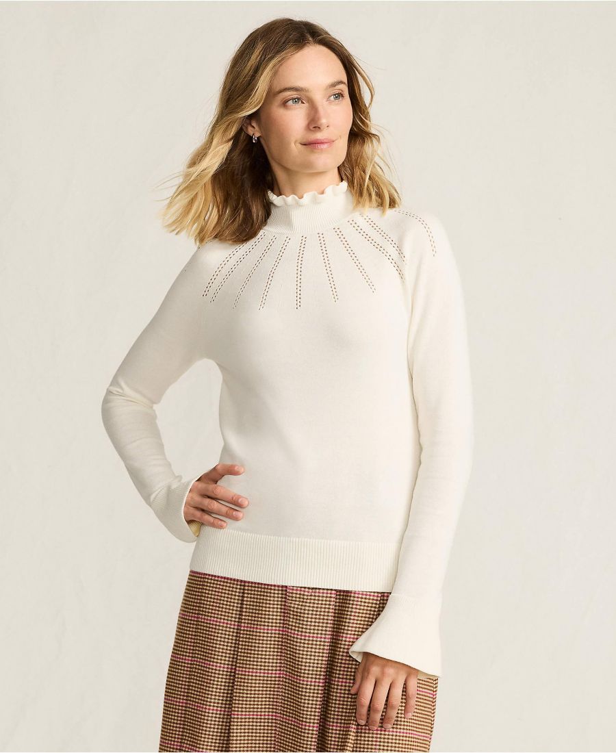 

Женский хлопковый свитер с высоким воротником и ажурной отделкой Lands' End, Fresh ivory