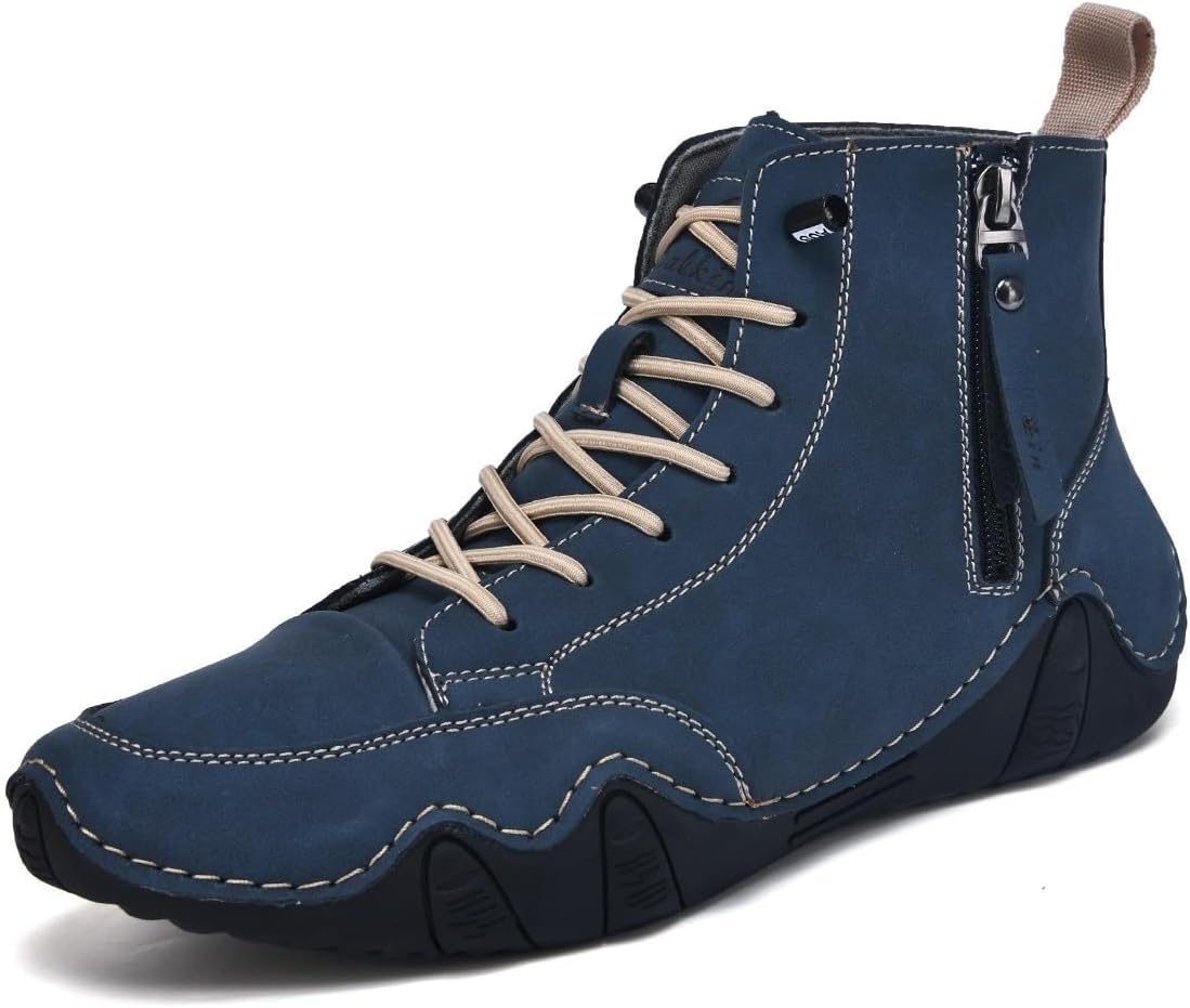 

Мужские водонепроницаемые походные ботинки Hhhchpm, легкие и удобные, кожаные, средней высоты, с шнуровкой для активного отдыха на открытом воздухе. Боковая молния облегчает надевание и снятие, синий