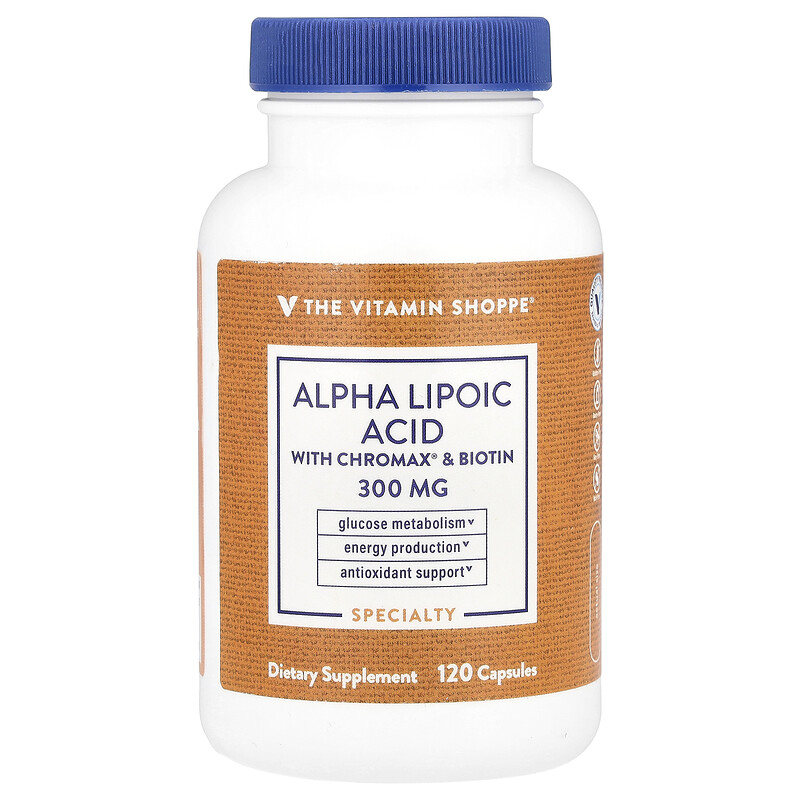 

The Vitamin Shoppe, Альфа-липоевая кислота с Chromax и биотином, 120 капсул