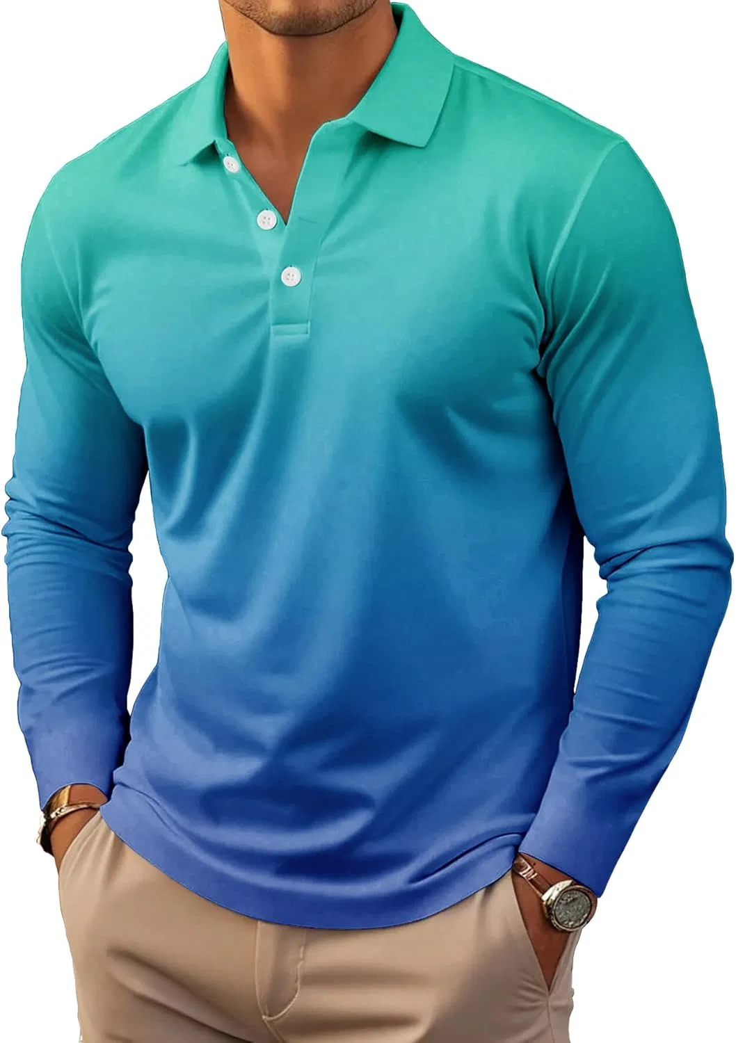 Мужское поло с градиентом, 6 шт, Long Sleeve, дышащая ткань, #1 — фото 3