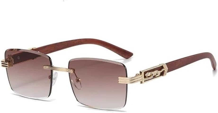 

Декоративные солнцезащитные очки с имитацией древесной текстуры и рисунком гепарда, красочные ретро-очки без оправы квадратной формы с металлическим каркасом и изображением головы леопарда GHVWYX, Gold-brown