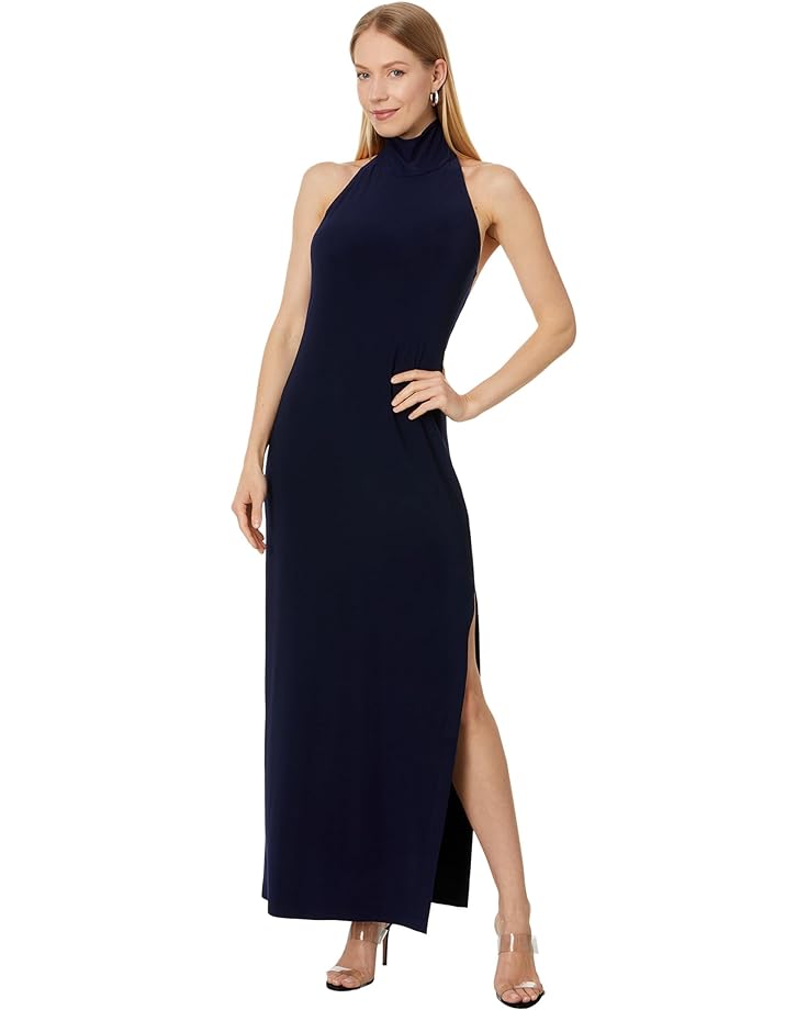 

Платье Norma Kamali Halter Turtle Side Slit Gown, цвет True Navy