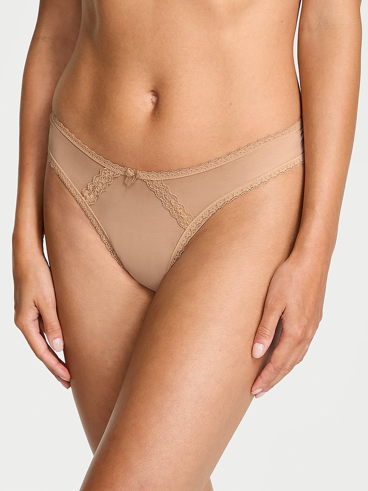 

Прозрачные бразильские трусики с кружевной отделкой Dream Angels, mesh praline