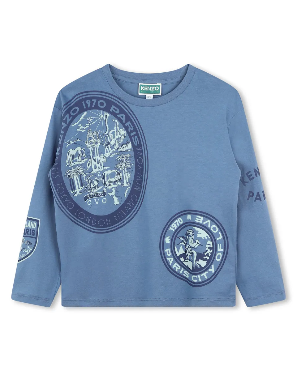 

Футболка для мальчика с длинными рукавами и принтом Kenzo Kids, цвет Azul Índigo