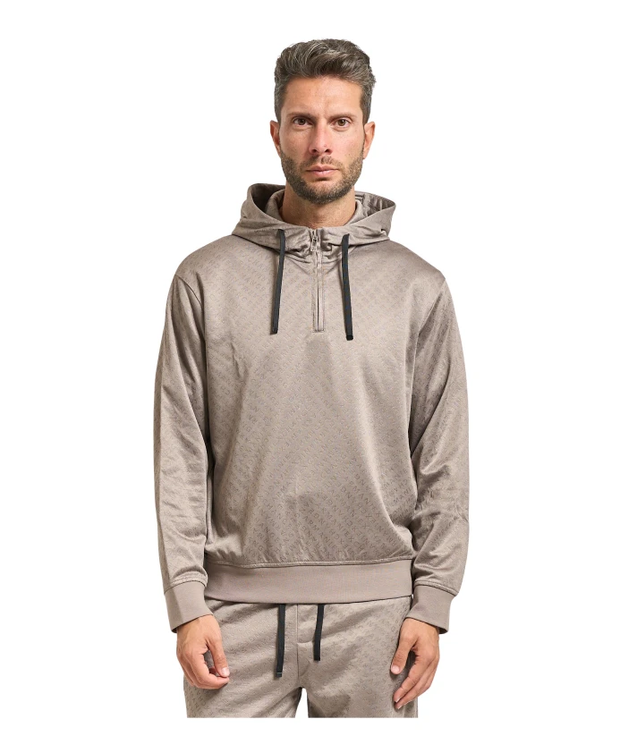 

Бежевая толстовка с капюшоном и застежкой-молнией до середины груди. Armani Exchange, бежевый