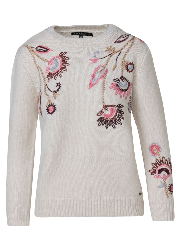 

Женский свитер с цветочной вышивкой белого цвета KOROSHI