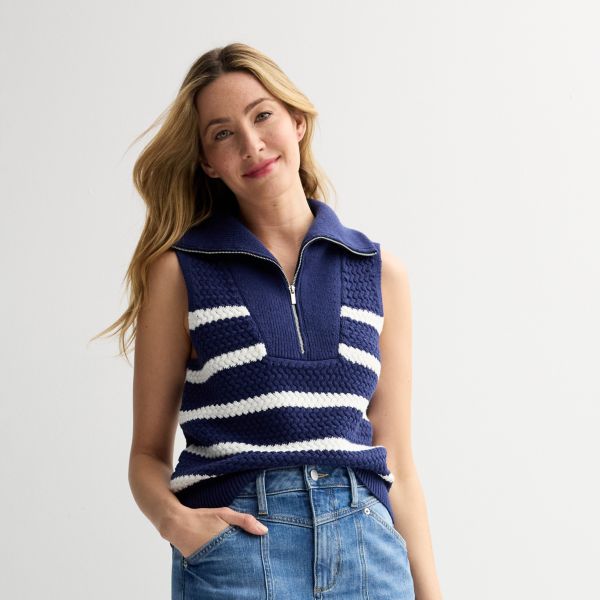 

Женский жилет-свитер с четвертной молнией Sonoma Goods For Life, цвет essential navy stripe
