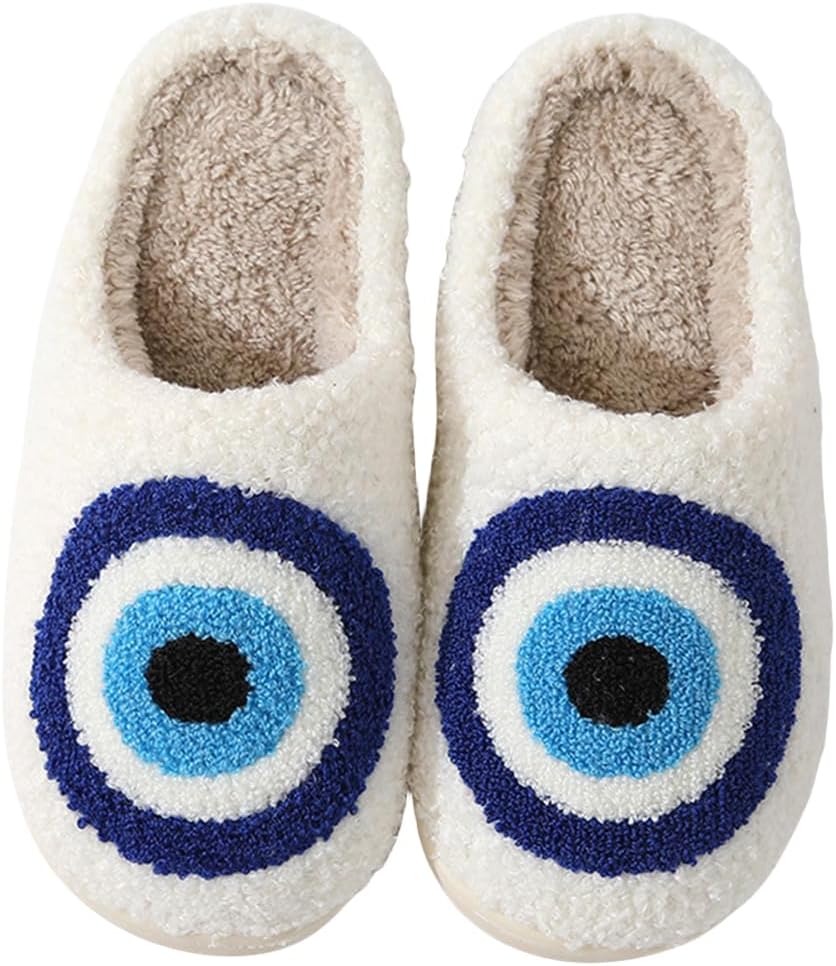 

Тапочки Gzcvba с милым улыбающимся лицом для женщин и мужчин, ретро, мягкие, плюшевые, теплые, с амортизирующей подошвой, легкие, нескользящие, для дома и улицы, Evil Eyes