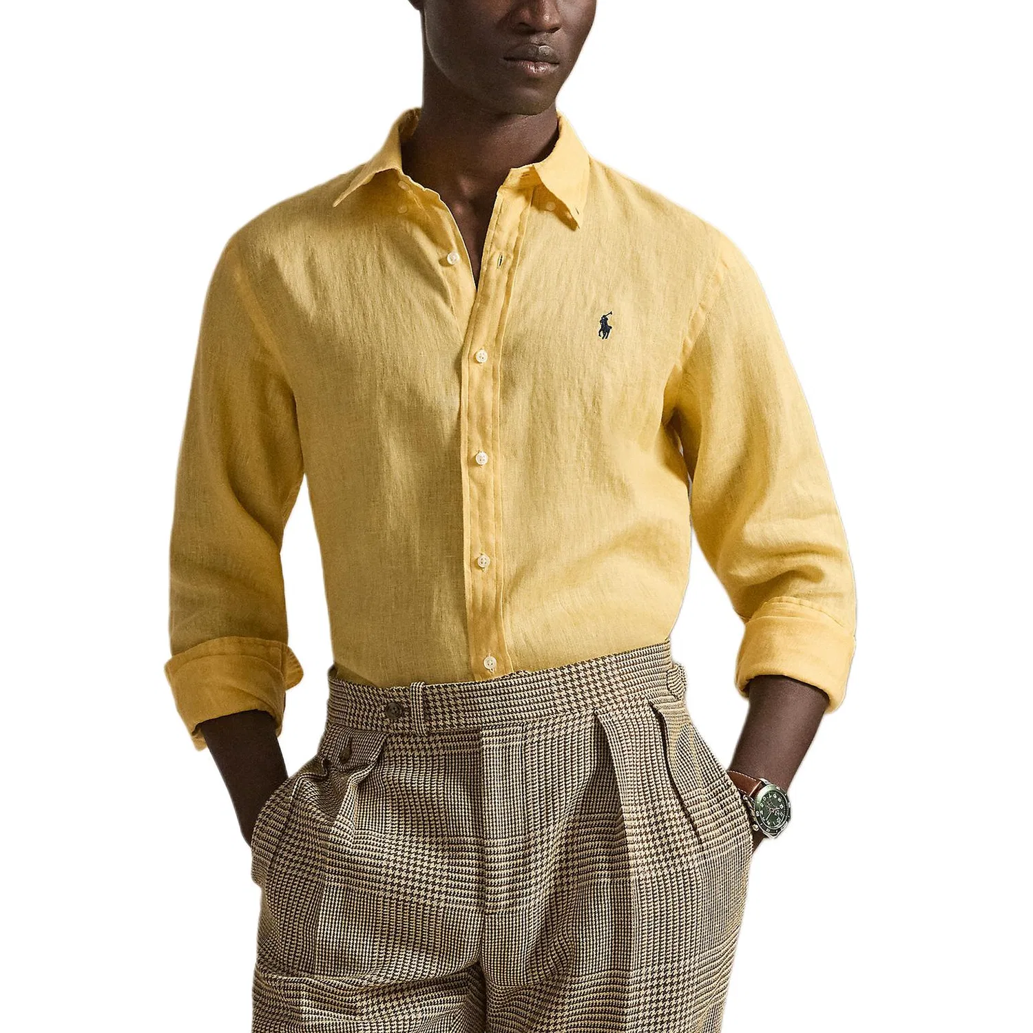 Рубашка льняная Custom Fit Polo Ralph Lauren, Corn Yellow — фото 3