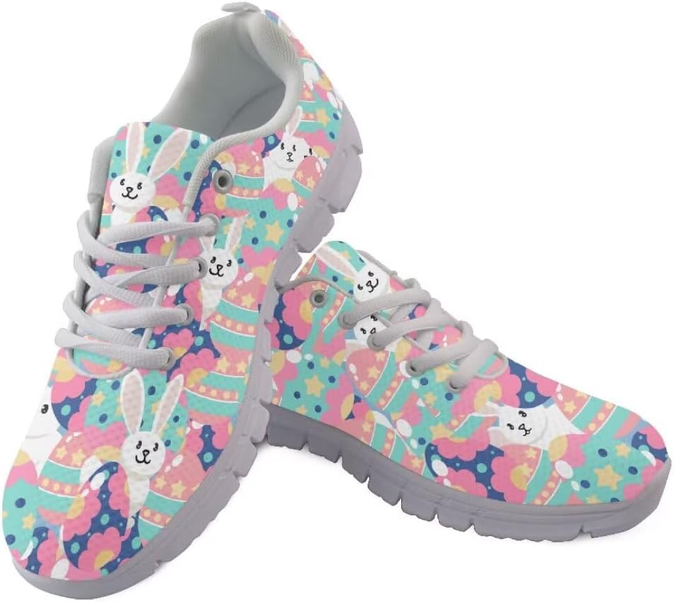 

Кроссовки для улицы Jeiento для женщин, мужчин и подростков, с нескользящей подошвой, модные сетчатые спортивные кроссовки для занятий в тренажерном зале и повседневной носки для девушек-подростков, Cute Bunny Easter Eggs
