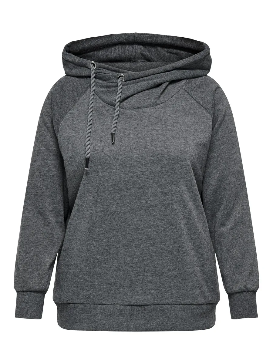 

Толстовка ONLY CARMAKOMA "CARLAMILLE L/S HOOD CS SWT", цвет Black Detail:Melange