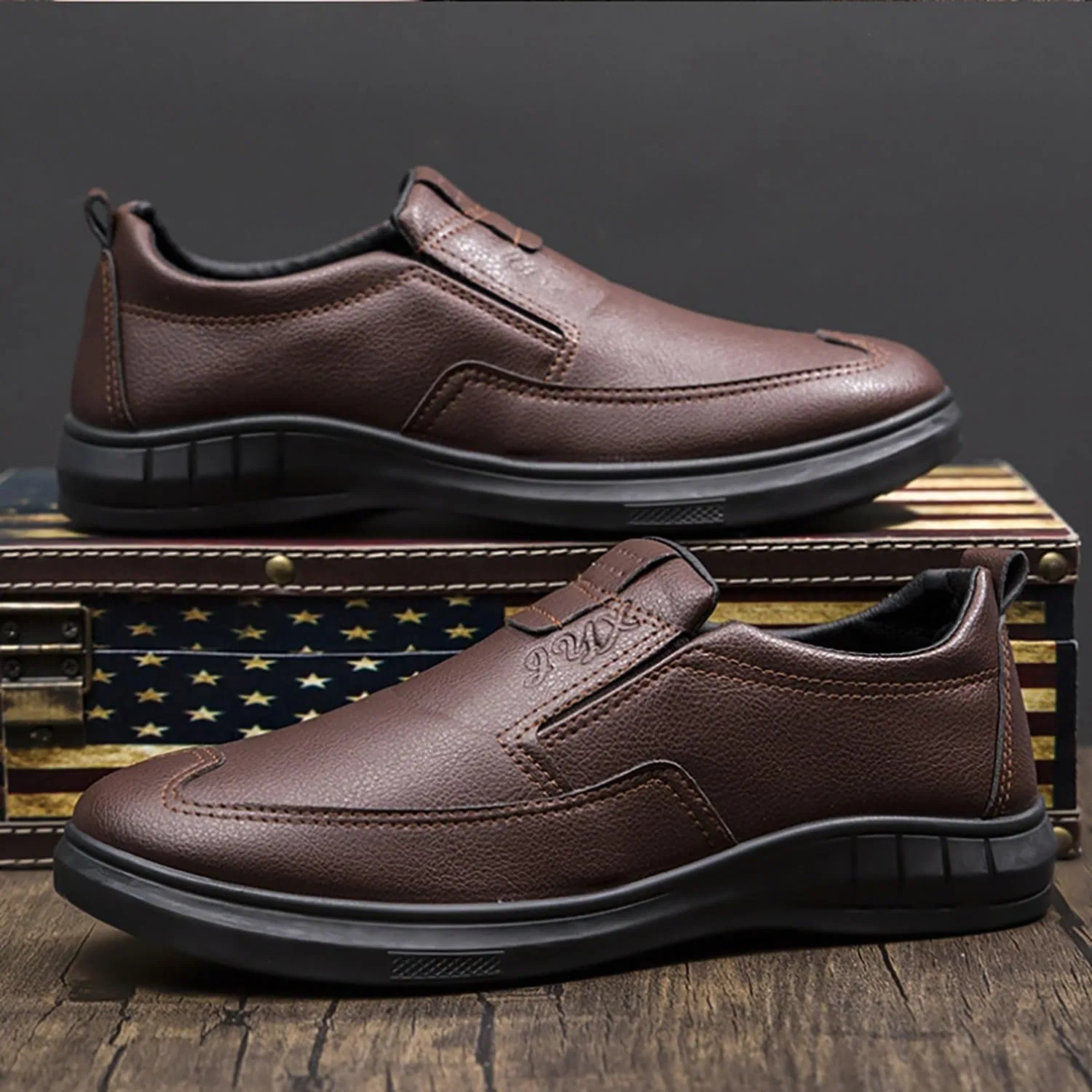 Туфли повседневные классические, легкие мужские, без бренда, модель Classic Business Casual, коричневый DAO-UPPSE — фото 3