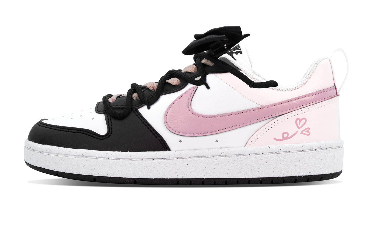 

Nike Скользоустойчивые износостойкие низкие детские скейтбордические кроссовки Court Borough черно-розовые для подростков