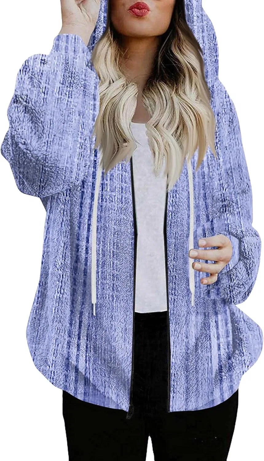 Женская флисовая куртка с капюшоном Zip Up, 3-sky Blue