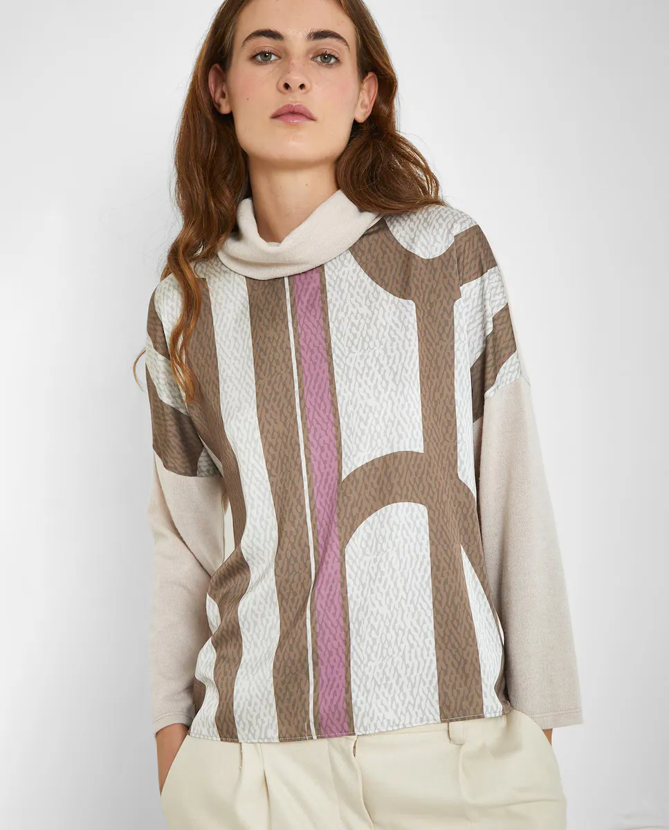 

Женская футболка с принтом и высоким воротом Trucco, естественный