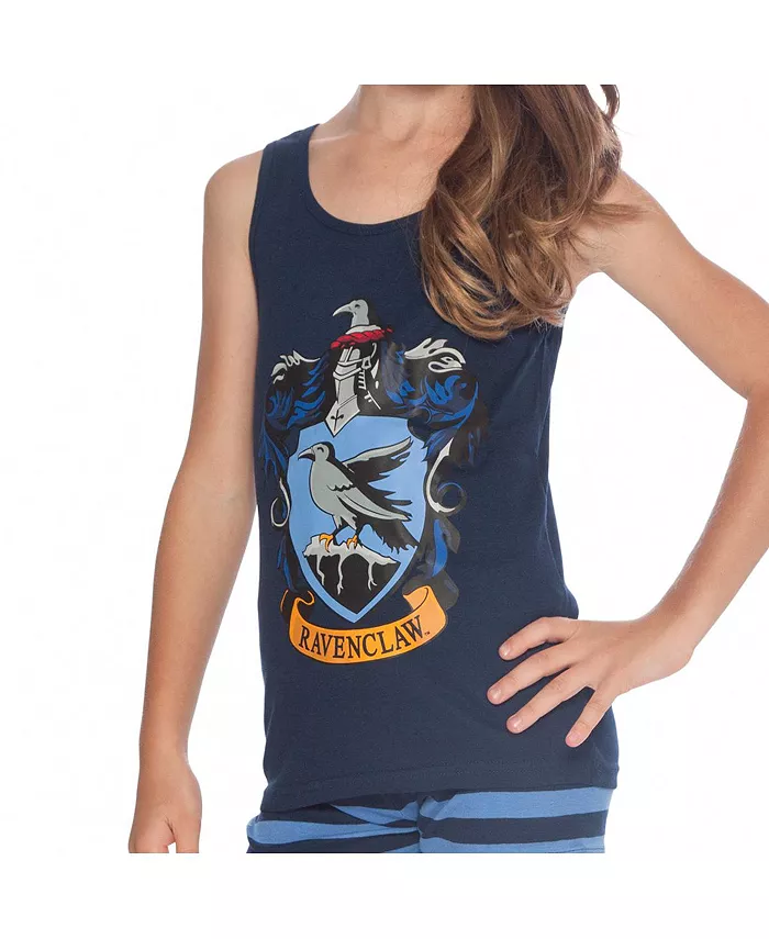Детский пижамный комплект для девочек Big Girls Hogwarts All Houses Crest: топ и шорты (2 предмета) Harry Potter, синий — фото 3