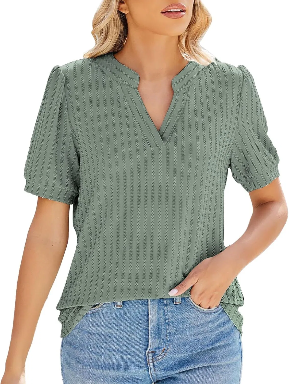 Блуза с воланами и V-образным вырезом Ladies Novelty Shirts, зеленый