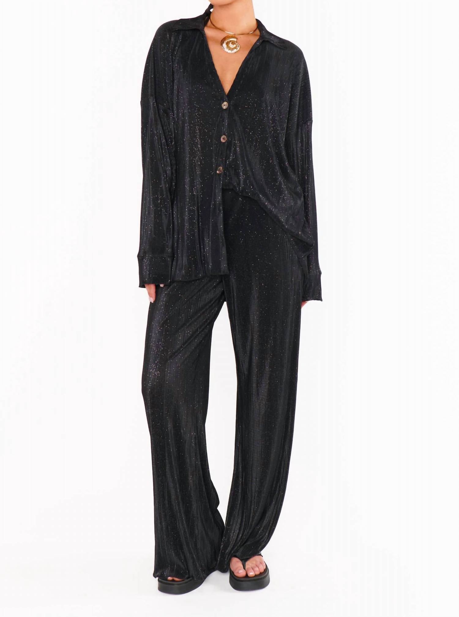 

Брюки Everywhere в черных блестящих складках Show Me Your Mumu, Black Shimmer Pleat