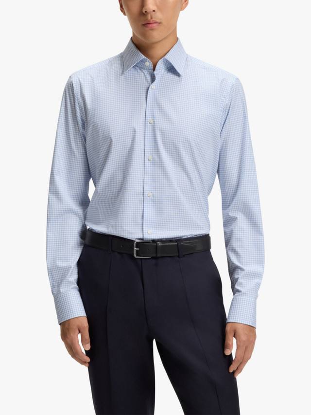 

BOSS хлопковая рубашка Regular Fit в клетку HUGO BOSS, Light Blue