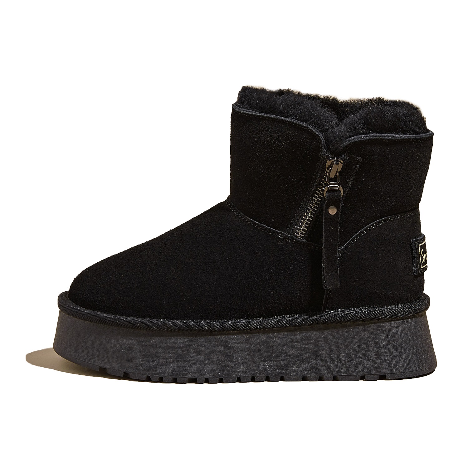 SNOWELF Тёплые короткие зимние сапоги женские чёрные на плоской подошве, цвет Black Flat