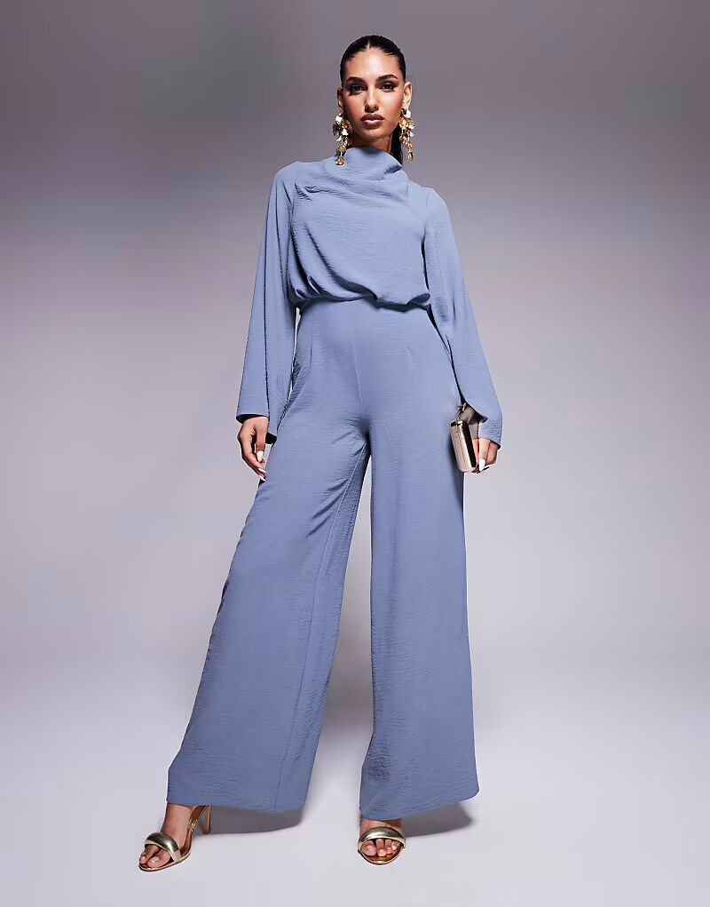 

Комбинезон ASOS DESIGN с воротником-хомутиком, длинными рукавами и открытой спиной, темно-синего цвета