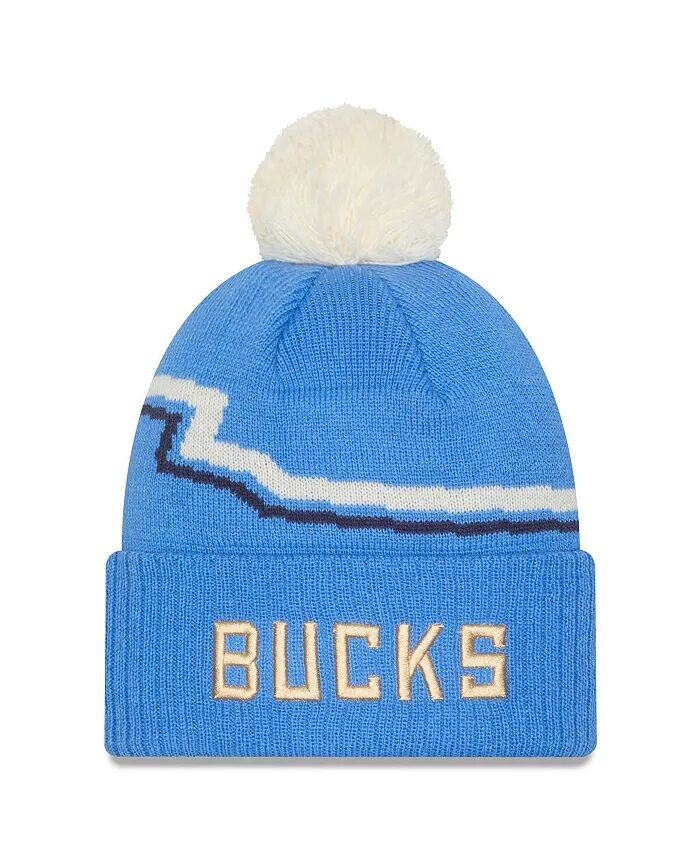

Мужская синяя вязаная шапка Milwaukee Bucks 2024/25 City Edition с манжетами и помпоном New Era