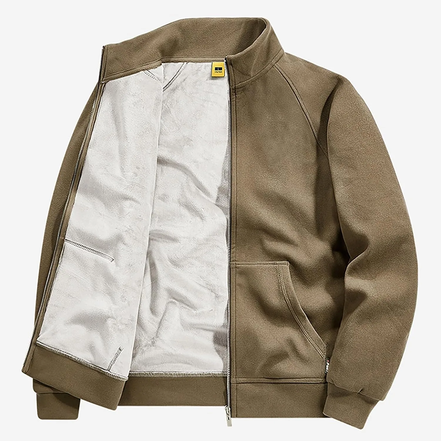 Мужская флисовая куртка Midweight Casual ветровка в тренде со стойкой для гольфа на молнии пальто спортивная верхняя одежда для гольфа Generic, коричневый — фото 3
