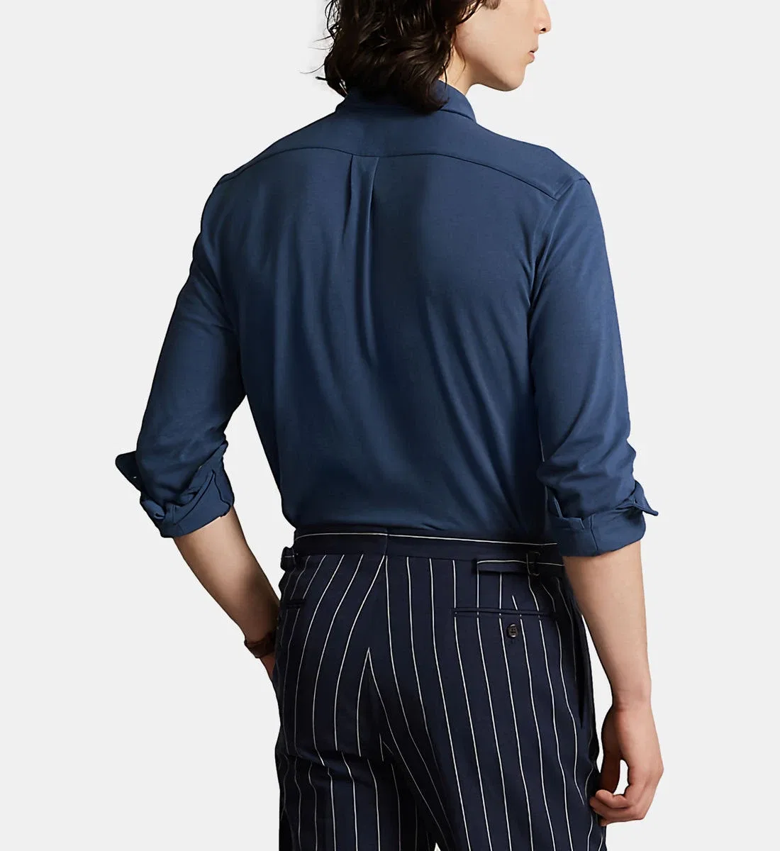Прямая рубашка из хлопковой сетчатой вязки POLO RALPH LAUREN, синий — фото 3